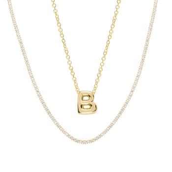 CZ Initial B Tennis Necklace And Pendant Set In 14K Gold Over Brass 4.05ctw