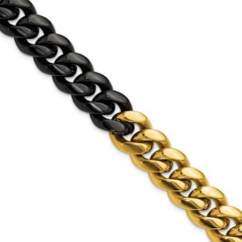 Stainless Steel Polished Black and Yellow IP-plated 12mm Bracelet