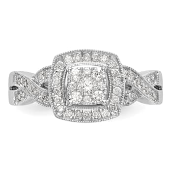 Rhodium Over 14K White Gold Lab Grown Diamond Cluster Engagement Ring 0.39ctw