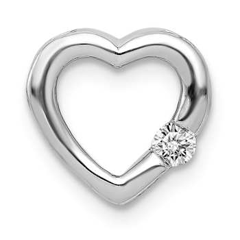 Rhodium Over 14k White Gold Diamond Heart Chain Slide Pendant