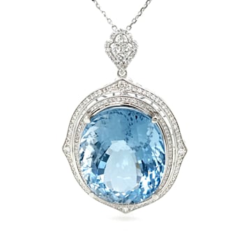 75.20 Ctw Aquamarine and 1.66 Ctw Diamond Pendant in 14K WG