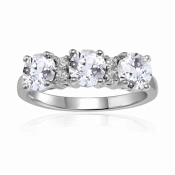 White Topaz and Moissanite Sterling Silver 3-Stone Ring
