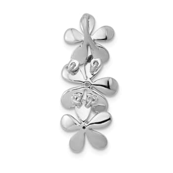 Rhodium Over 14k White Gold Diamond Three Flower Chain Slide Pendant