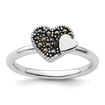 Rhodium Over Sterling Silver Stackable Expressions Marcasite Heart Ring