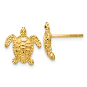 14K Yellow Gold 11mm Sea Turtle Stud Earrings