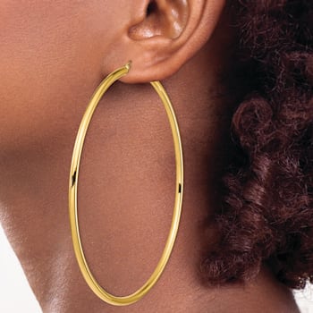 14k Yellow Gold 3 9/16" Polished Round Tube Hoop Earrings