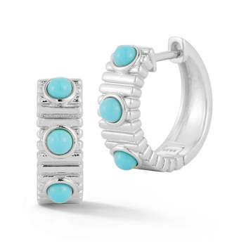 Rachel Zoe Lab-Created Turquoise Ribbed Hoop Earrings in Rhodium Over
Sterling Silver