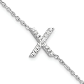Rhodium Over 14k White Gold Diamond Sideways Letter X Bracelet