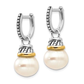 Sterling Silver Antiqued with 14K Accent 10mm Freshwater Cultured Pearl
Dangle Earrings