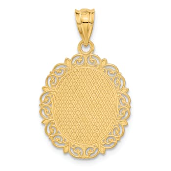 14k Yellow Gold Solid Satin, Polished and Textured Gemini Zodiac Oval Pendant