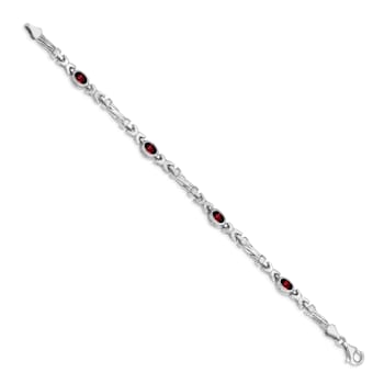 Rhodium Over 14k White Gold Garnet Bracelet