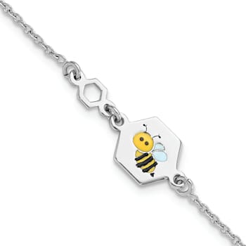 Sterling Silver Polished Enameled Bee 6-inch Children's Bracelet