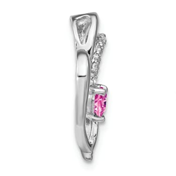 Rhodium Over 14k White Gold Pink Sapphire and Diamond Heart Chain Slide