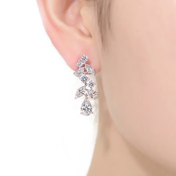 Rhodium Plated over Sterling Silver with Clear Cubic Zirconia Drop Earrings