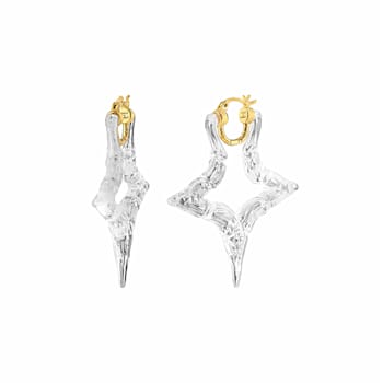 14K Yellow Gold Over Sterling Silver Star Bamboo Acrylic Hoop Earrings