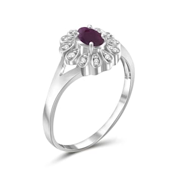 Red Ruby with White Diamond Accent Rhodium Over Sterling Silver Ring 0.44ctw