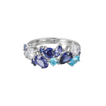 Blue Cubic Zirconia Rhodium Over Sterling Silver Ring 3.21ctw