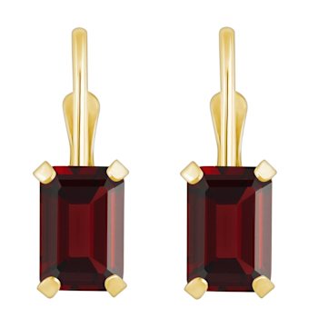 6x4mm Emerald Cut Garnet 10k Yellow Gold Drop Earrings