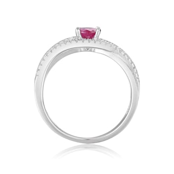Round Ruby with White Sapphire Accents Sterling Silver Crossover Open
Design Ring, 0.65ctw
