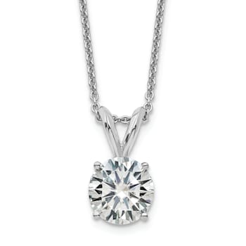 Rhodium Over 14K Gold 1.50 ct. 7.5mm Round D E F Pure Light Moissanite
Solitaire Pendant with Chain