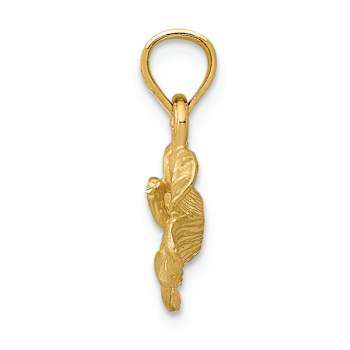 14k Yellow Gold Satin and Diamond-Cut Hibiscus Flower Pendant