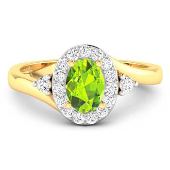 0.9ctw Green Peridot and Diamond 14K Yellow Gold Halo Ring