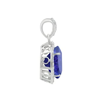 14K White Gold Oval Tanzanite and Diamond Pendant 3.31ctw