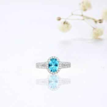 Rhodium Over Sterling Silver Paraiba Blue Apatite and Lab Grown Diamond
Oval Ring