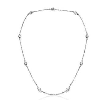 CZ Station Necklace In Sterling Silver 16 Inch