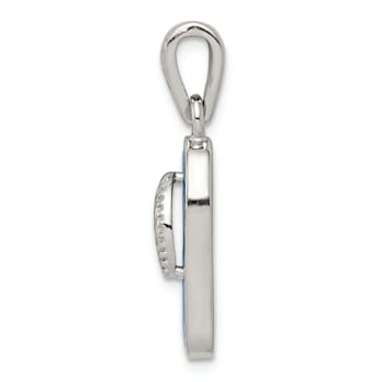 Rhodium Over Sterling Silver Lab Created Blue Inlay Opal Sandal Pendant