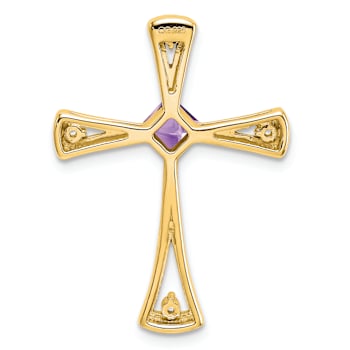 10k Yellow Gold 0.29 cttw Amethyst and Accent Diamond Cross Pendant