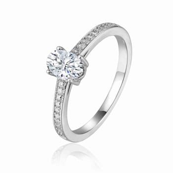 Oval and Round Moissanite Sterling Silver Ring, 0.85ctw