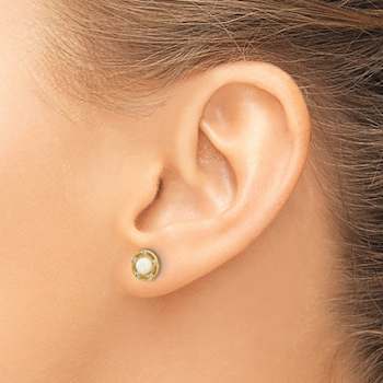 14k Yellow Gold Polished Lab Created Opal and Cubic Zirconia 7.5mm Stud Earrings