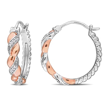 Diamond Accent Twist Hoop Earrings in 2-Tone Rose Gold and White
Sterling Silver