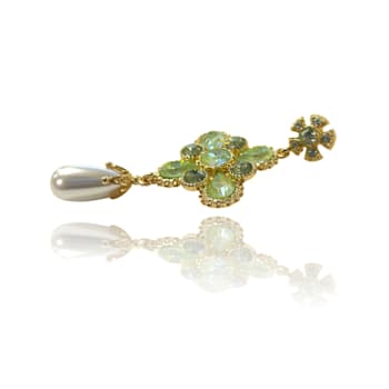 Gold Tone Green AB Crystal with Pearl Drop Earring