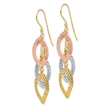 14k Tri-color Gold Diamond-cut Tear Drop Dangle Earrings
