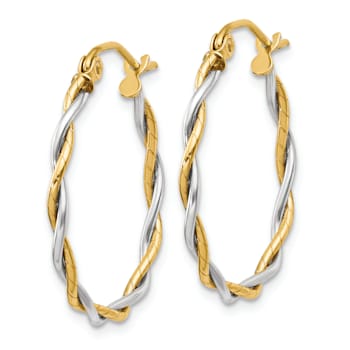 14k Yellow Gold and 14k White Gold Polished 3/4" Twisted Hoop Earrings