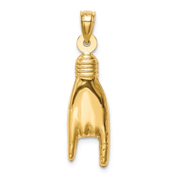 14k Yellow Gold 3D Textured Rock On Sign Charm