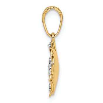 14k Two-tone Gold Diamond-Cut Flower Pendant