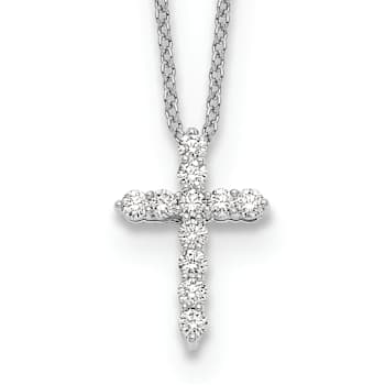 Rhodium Over 10k White Gold 0.25 ctw Diamond Cross Pendant with 18 inch
Cable Chain