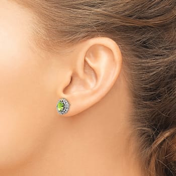 Sterling Silver with 14K Accent Antiqued Peridot Post Earrings