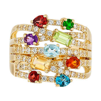 Multi-Gemstone Multi-Row Band Ring In 18K Gold Over Sterling Silver 1.93ctw