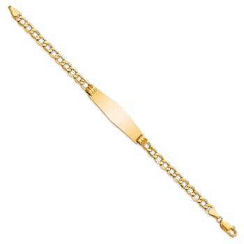 14k Yellow Gold Polished Soft Diamond Shape Cuban Link ID Bracelet