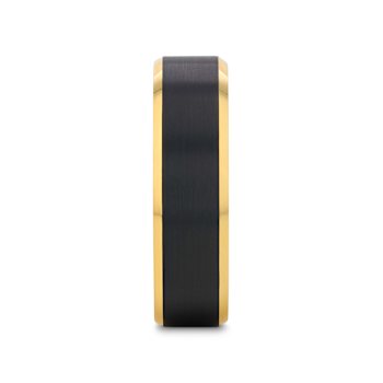 GASTON Gold Plated Tungsten Polished Beveled Ring with Brushed Black
Center 6mm