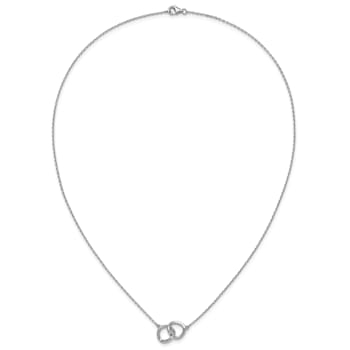 Rhodium Over Sterling Silver Cubic Zirconia Interlocking Ring Necklace