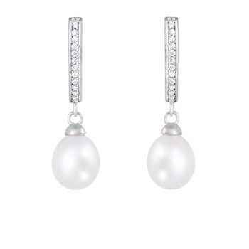 7-8mm White Cultured Freshwater Pearl and Cubic Zirconia Rhodium Over
Sterling Silver Earrings