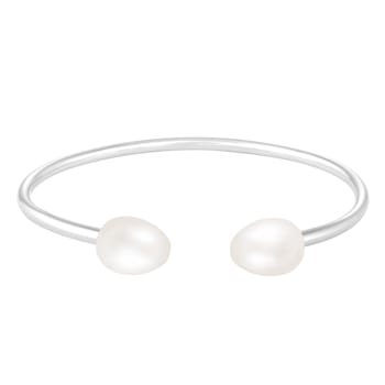 7.5-8mm White Cultured Freshwater Pearl Silver  Bracelet