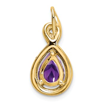 10k Yellow Gold 1.40 ctw Pear Amethyst and Accent Diamond Pendant
