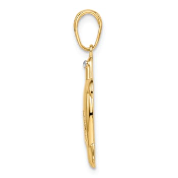 14K Two-tone Gold Diamond-Cut Floral Turtle Pendant