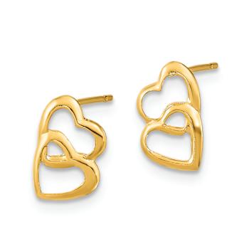 14k Yellow Gold Hearts Stud Earrings